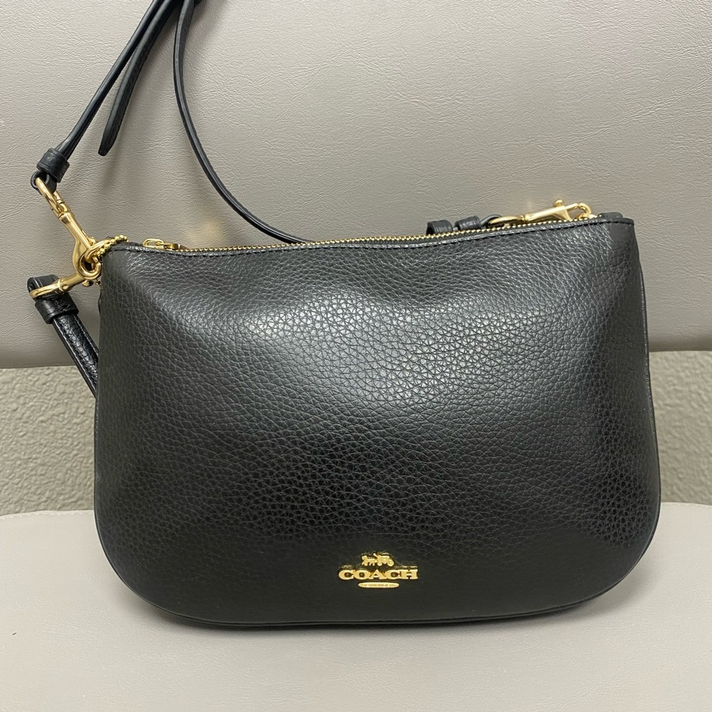 💯Authentic Coach Double Zipper Pebbled Black Leather Crossbody Bag-NWOT - Picture 10 of 10